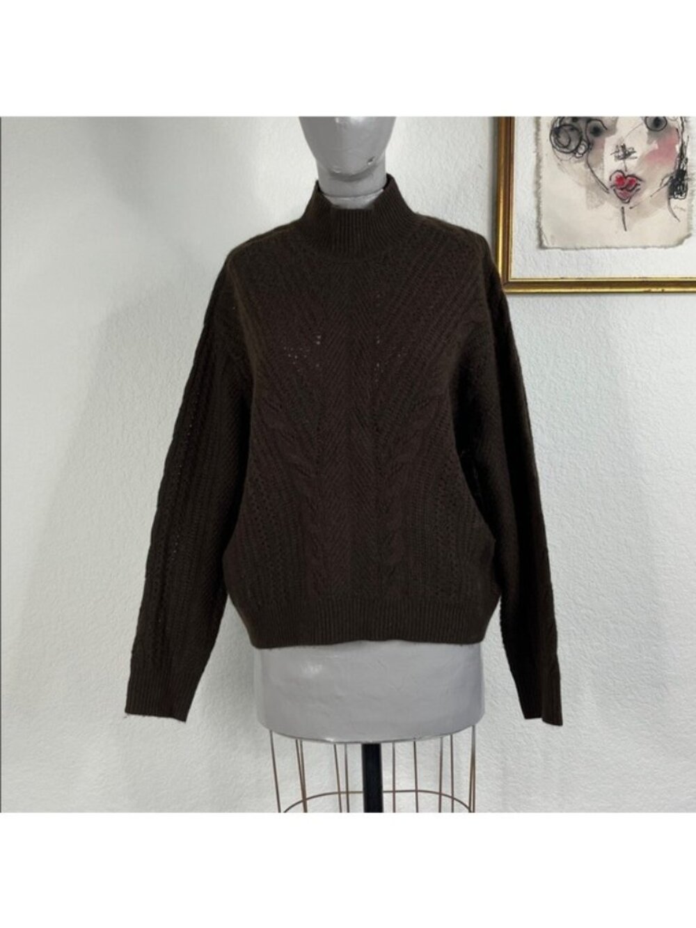 From Future Cashmere Perforated Brown Mock Neck Sweater